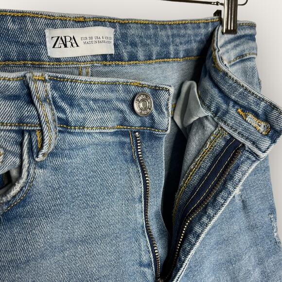 Zara Distressed High Rise Skinny Jeans | Size 6 | Medium Wash Denim Normcore Y2K - Picture 3 of 4